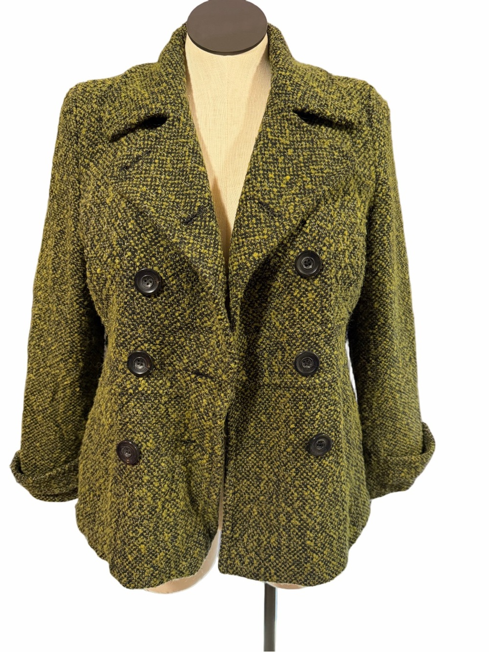 Monroe & Main Women's Olive Tweed Double-Breasted Peacoat jacket size medium